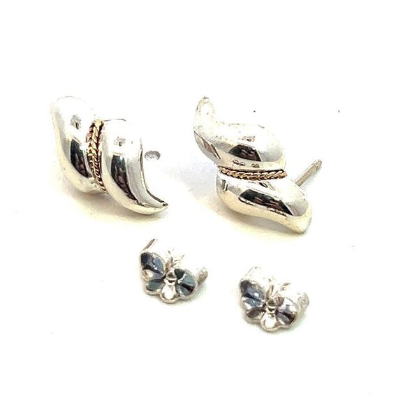 Tiffany & Co Estate Earrings With Original Back Sterling Silver 14k Gold TIF708 - Picture 5 of 7